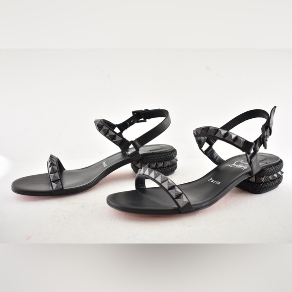 Christian Louboutin Pyrasand 30 Black Leather Block Heel Ankle Strap Sandal 35.5 - Picture 13 of 16